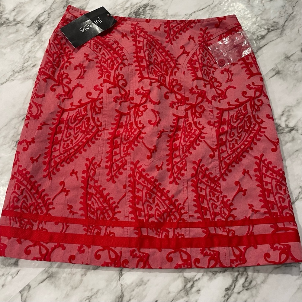 Juliana Collezione Embroidered Floral Paisley Lace Tweed Red Skirt Womens Size 2